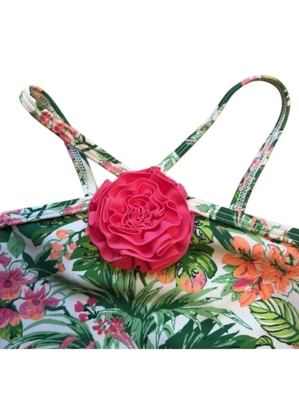 Janie and Jack Floral Kids Swimsuit - Green and Pink Size 12-18 months